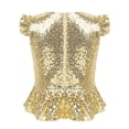 thumbnail image 4 of Oyolan Kids Girls Sequins Ruffled Top Mermaid Costume Flutter Sleeve Peplum Blouse for Carnival Performance Gold 8, 4 of 7