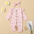 thumbnail image 4 of 2 Pcs Combinaison à Manches Longues Imprimé Floral Col Rond Boutons pour Bébé Filles Beige 3-6 Mois, 4 of 9