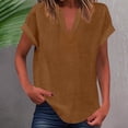 thumbnail image 2 of WEIYLL Ladies T Shirts Summer Loose Fit V Neck Curved Hem Flowy Solid Coffee Tee Sizes S, 2 of 5