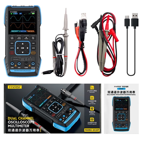 FNIRSI FNIRSI 3-in-1 Portable Digital Oscilloscope with Multimeter and Signal Generator - Dual Channel 2*10MHz Bandwidth, 50MSa/s Sampling, ±400V Voltage Measurement, 7 Waveform Outputs, Type-C