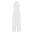 thumbnail image 4 of TiaoBug Girls Round Collar Sleeveless Pleated Beading Rhinestone Jumpsuit - High Waist Wide Leg for Party White 12, 4 of 5