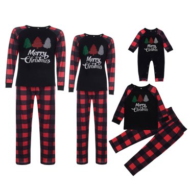 EGNMCR Pyjamas de Noël pour la Famille, pour Tenue Parent-Enfant de Noël Mode Hommes Imprimé Cerf à Carreaux Manches Longues Hauts+pantalons Ensemble Assorti Pjs Famille Blouse Pantalons Femmes