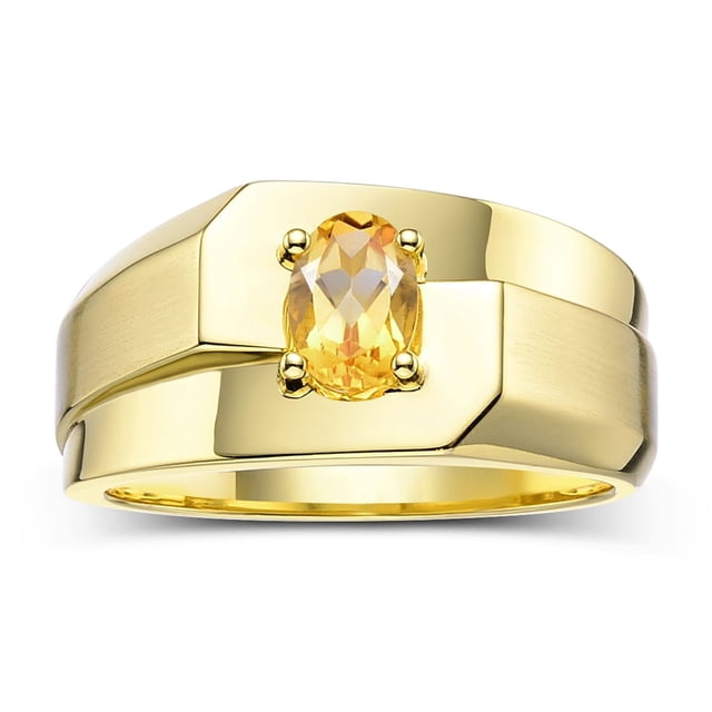 RYLOS Men's Rings 14K Yellow Gold Ring Classic Solitaire 7X5MM Oval Shape Gemstone Designer Band Citrine November Birthstone Rings For Men Size 11