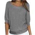 thumbnail image 1 of Mrat Ensembles de Chandails pour Femmes Col Rond Chandails en Tricot Longs Chandails Hauts Chandail pour Femmes Manches 3/4 Chandail Confortable Chemise Gris 3TG, 1 of 6