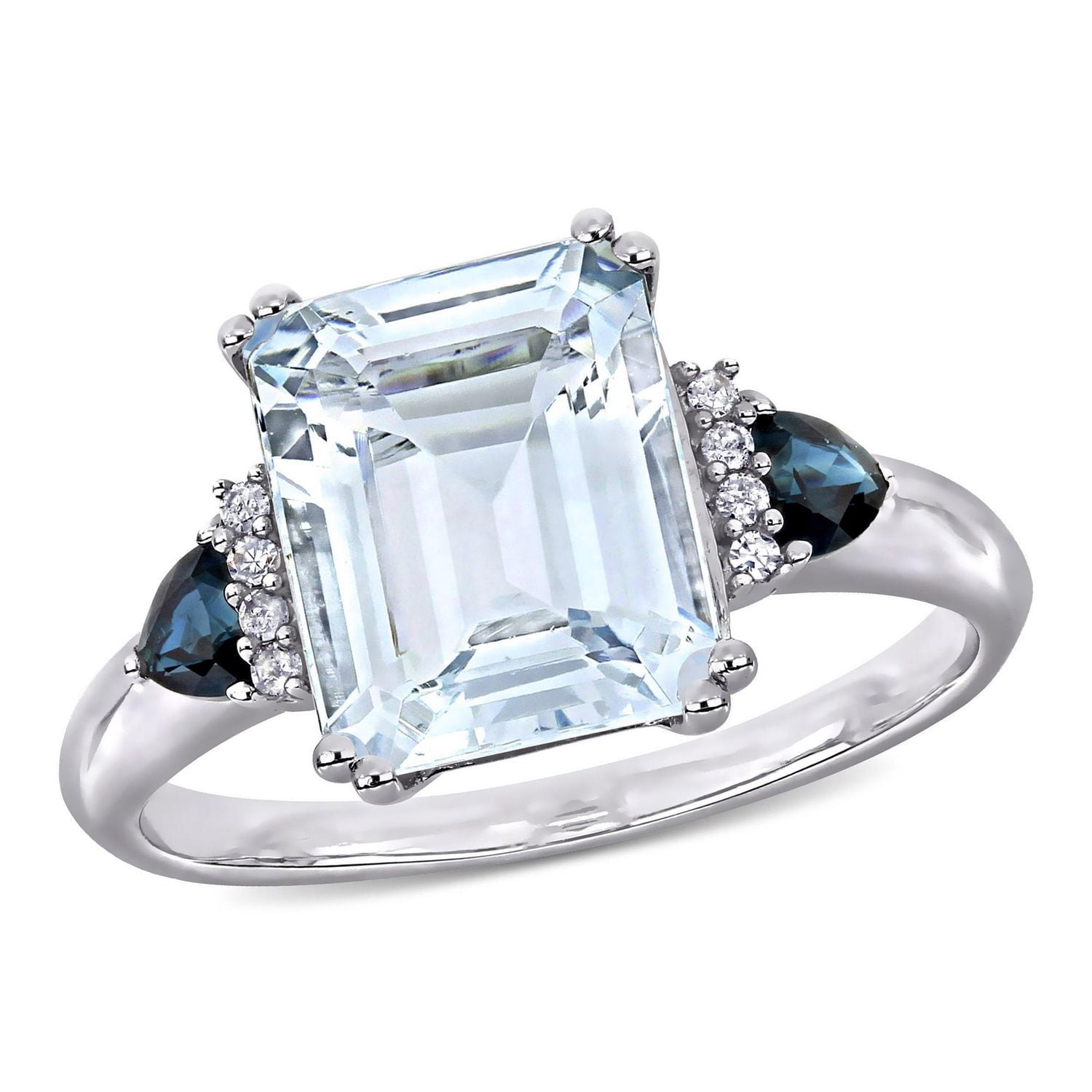 Bague à trois-pierres Miabella avec aigue-marine glacée, saphir 3-1/3 CT PBT et accents de diamants en argent sterling