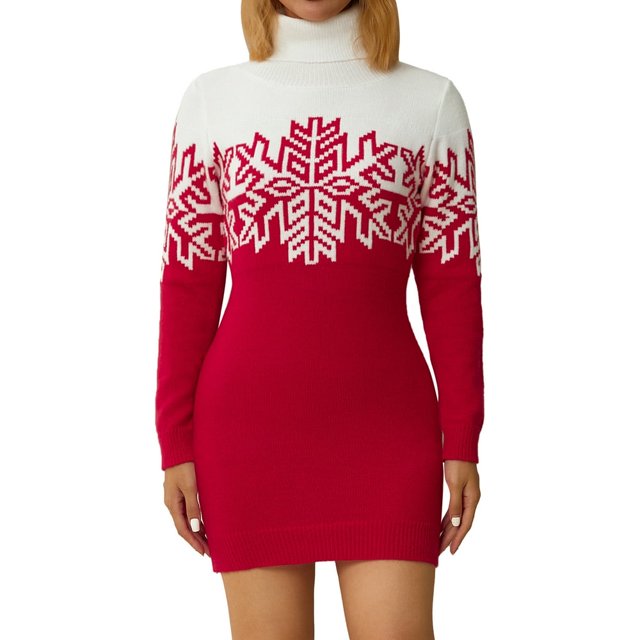 Christmas Family Matching Sweater Snowflake Turtleneck Long Sleeve Knitted Pullovers