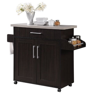 Pemberly Row Chariot Roulant pour Îlot de Cuisine avec Porte-Épices et Porte-Serviettes, Gris Chocolat
