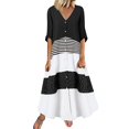 thumbnail image 1 of B91xZ Robes pour Femmes 2024 Robe Chemise à Manches Courtes Plissée Boutonnée Col en V Décontractée Travail Fluide, Noir m, 1 of 5