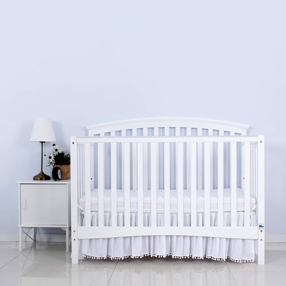 YAOMOBB Jupe de Lit de Bébé à Boutons d'Angle, Jupe de Lit de Bébé à Volants avec Élastique Ajustable, Literie, Housse de Lit pour Bébés Garçons Filles, Jupe de Lit de Bébé à Volants en Boule Peluche, Tout-Petit