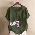 thumbnail image 2 of QATAINLAV Chemises en Lin et Coton pour Femmes Décontractées Amples à Manches Courtes Blouse Boutonnée Surdimensionnée à Col Rond Tunique Graphique T-Shirts Hauts d'Été de Plage Soldes de la Rentrée Vert Armée TTTTG, 2 of 5