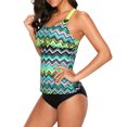 thumbnail image 4 of Haut de Tankini pour Femme Vert Jaune à Imprimé Zigzag et Dos en Y, 4 of 5