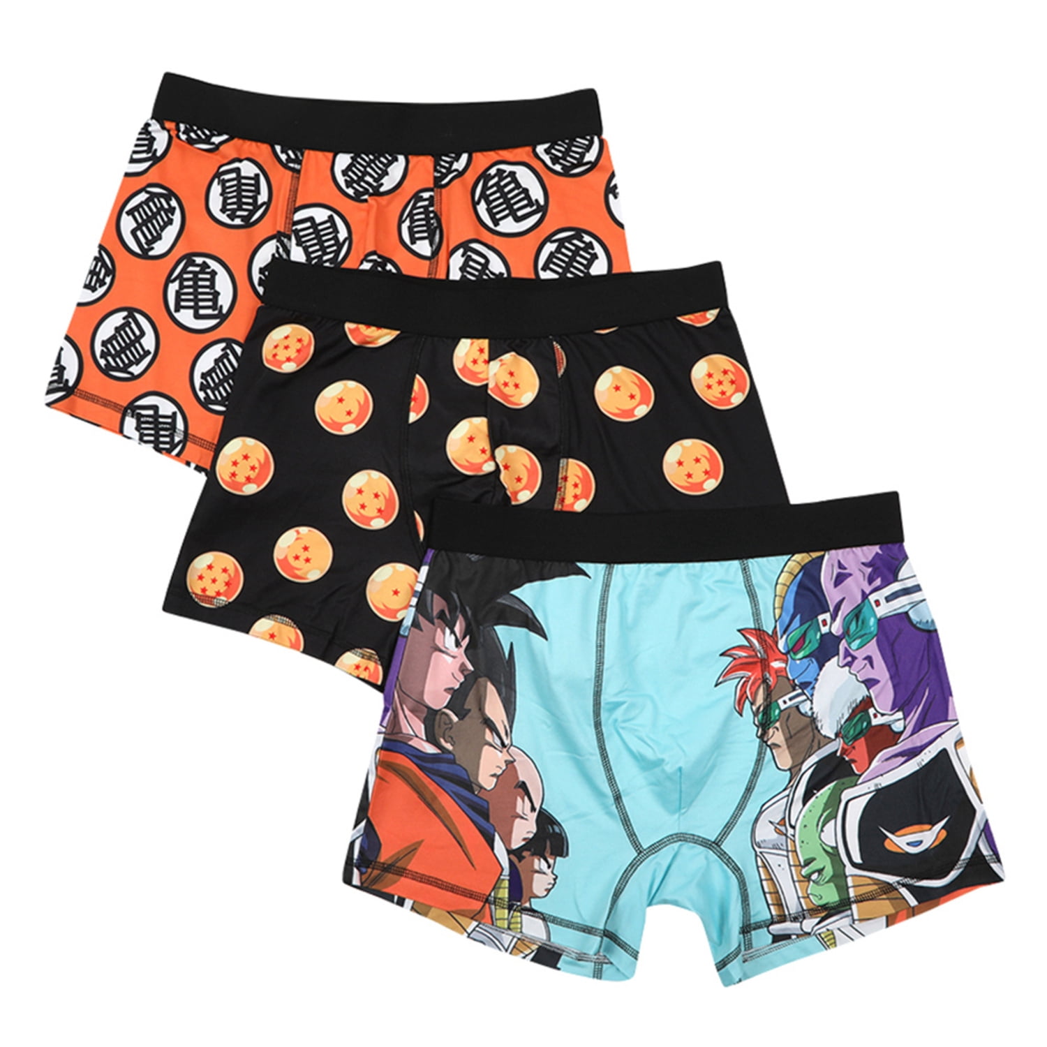 Dragon Ball Z Anime Cartoon Mens 3-Pack Boxer Briefs Set, Black, Large