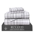 thumbnail image 1 of RUVANTI 4 Pcs Cotton Sheets - 100% Natural Cotton Soft, Lightweight & Breathable Crispy Percale Bed Sheets, Twin Sheets Set 16" Deep Pockets, Open Check, 1 of 8