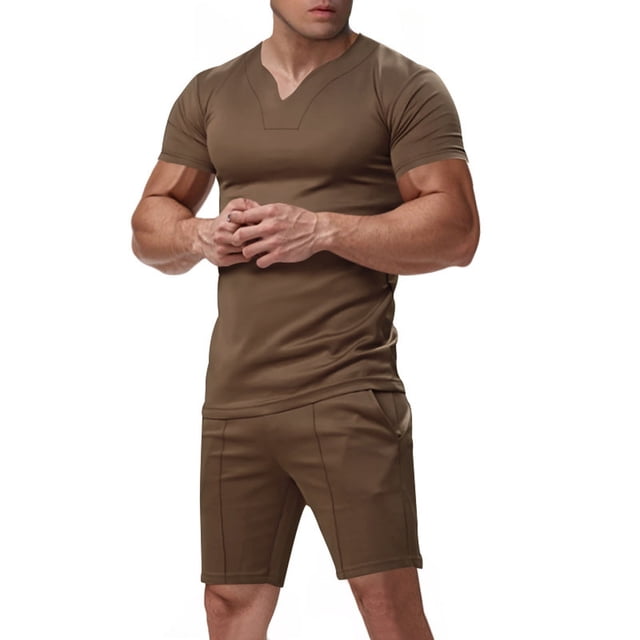 NTACZA Shorts Set for Men Short Sleeve Athletic Tracksuits Mens Muscle Crew Neck Sweatsuits M