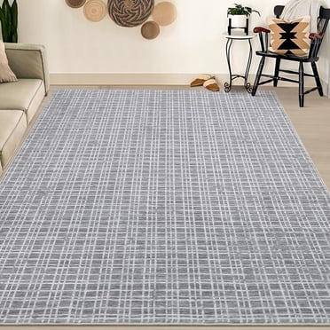 Washable Rug Non Slip Modern Checkered Rug Soft Faux Wool Floor Carpet Indoor Contemporary Plaid Print Rug Non Shedding Throw Carpet for Bedroom Living Room Dining Room Office