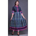 thumbnail image 2 of Bimba Robe Anarkali Longue à Rayures Bleues Shibori Ligne A pour Femmes Classique Imprimée Kurtis Indienne Tunique-X-Grand, 2 of 5