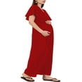 thumbnail image 3 of Womens Short Sleeve Maternity Dress Solid Color V Neck Casual Long Dress, 3 of 6