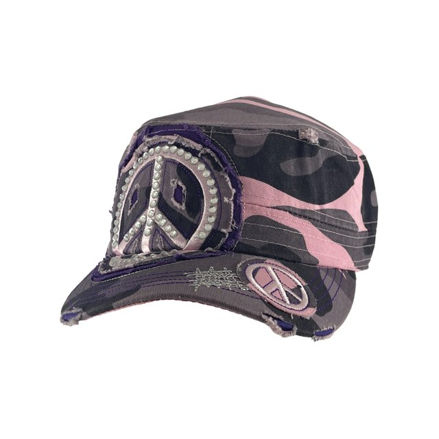 Top Headwear Womens Print Adjustable Cadet Cap - Lavender Camo - Peace Sign