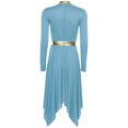 thumbnail image 4 of Hansber Robe de Louange Métallisée pour Femmes à Manches Longues, Ourlet Irrégulier, Tunique, Costume de Performance, Bleu Ciel, P, 4 of 4