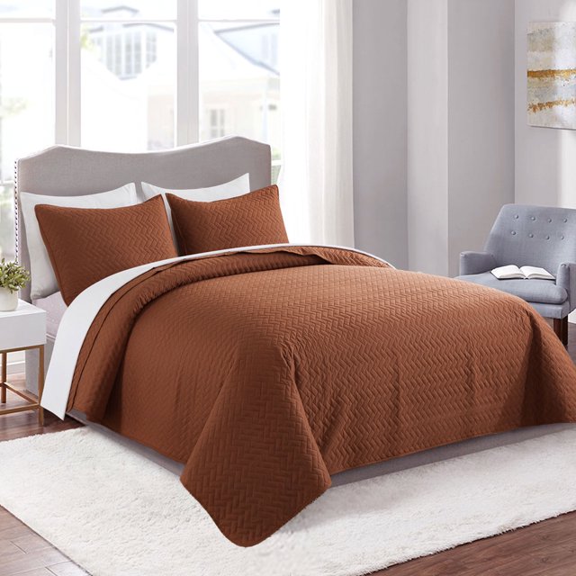 JML 3 Pieces King Quilt Set, Soft Lightweight Microfiber Bedspread, Coffee, King