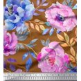 thumbnail image 1 of Soimoi Brown Modal Satin Fabric Leaves & Floral Fabric Prints by Yard 42 Inch Wide, 1 of 3