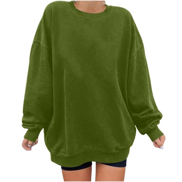 Penkiiy Chandail pour Femmes Mode Chandail Décontracté à Manches Longues à Col Rond Imprimé pour Femmes Hauts Blouse Vert Armée Vêtements Y2K