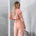 thumbnail image 2 of IROINNID Survêtement pour Femmes Ensemble 2 Pcs Économies Col Rond Couleur Unie Chandail Court Nombril Chandail à Manches Longues Décontracté Pantalon à Cordon Costume Ensemble Athlétique,Pink, 2 of 9