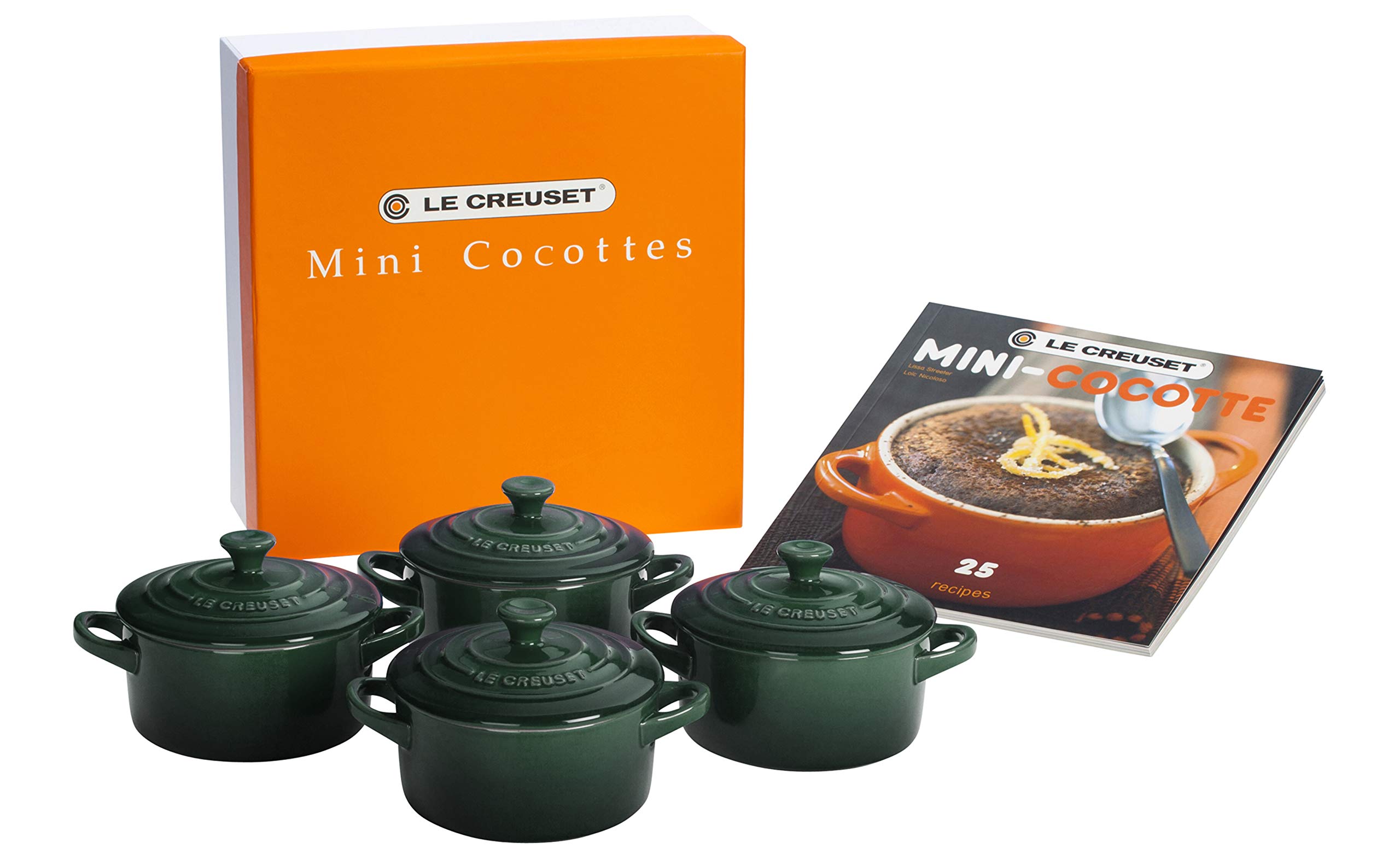 Le Creuset Stoneware Set of 4 Mini Cocottes with Cookbook 8 oz. each Artichaut