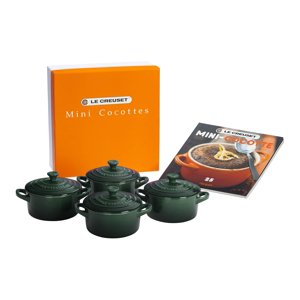 Le Creuset Stoneware Set of 4 Mini Cocottes with Cookbook 8 oz. each Artichaut
