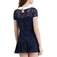 thumbnail image 3 of INSPIRE CHIC Blouse en Dentelle Transparente à Manches Courtes pour Femme à Col Peter Pan Contrastant TP Bleu Foncé, 3 of 6