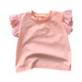 thumbnail image 1 of WEIYLL Girls T-Shirts Summer Solid Color Crew Neck Ruched Flying Sleeve Casual Outing Going Out Tops for 3-6 Months, 1 of 5