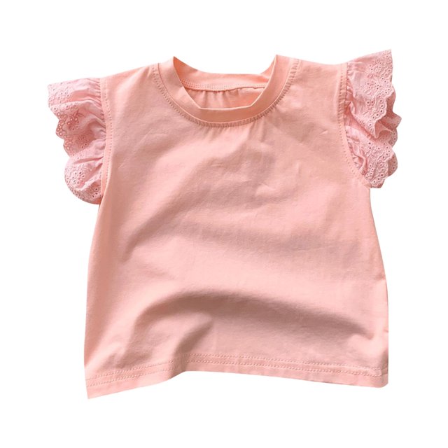 WEIYLL Girls T-Shirts Summer Solid Color Crew Neck Ruched Flying Sleeve Casual Outing Going Out Tops for 3-6 Months
