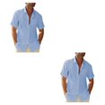 thumbnail image 4 of pitrice Men Shirt Casual Short Sleeve Breathable Replacement Button Down Solid Color Fashionable Home Dating Shirts Top Light Blue 2XL 2Set, 4 of 6