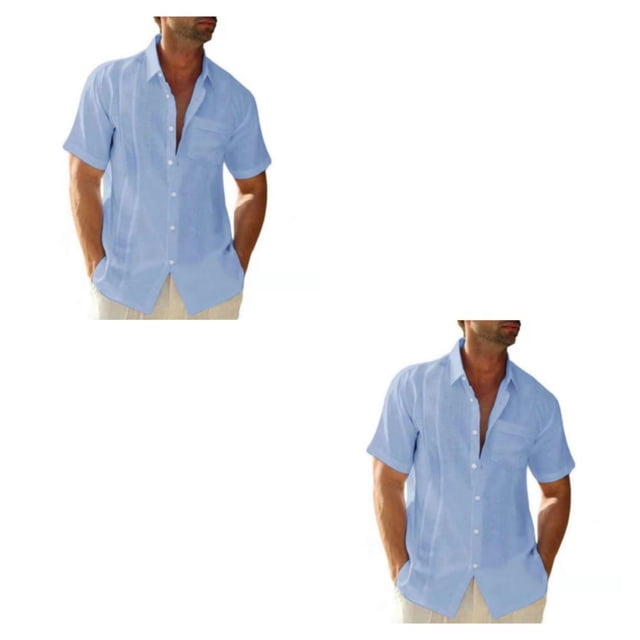 pitrice Men Shirt Casual Short Sleeve Breathable Replacement Button Down Solid Color Fashionable Home Dating Shirts Top Light Blue L 2Set