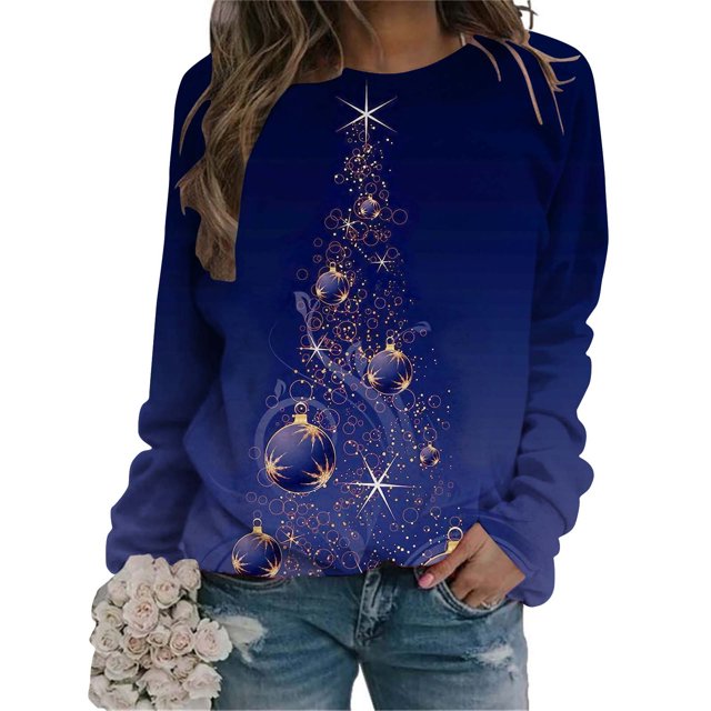 Pisexur Chandails en Molleton de Noël pour Femmes 2024 Mode Manches Longues Col Rond Chandails en Molleton Graphique Arbre de Noël Amusant Chandails à Capuchon Décontractés Vacances Chandail Ample Surdimensionné