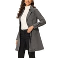thumbnail image 4 of INSPIRE CHIC Veste en Denim Longue pour Femme à Revers Cranté, Manches Longues, Boutonnée, Ceinturée, TP Noir Gris, 4 of 6