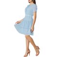 thumbnail image 4 of INSPIRE CHIC Women's Tie Neck Ruched Sleeve Elastic Waist A-Line Double Layers Ruffle Hem Short Dress XS Light Blue, 4 of 7