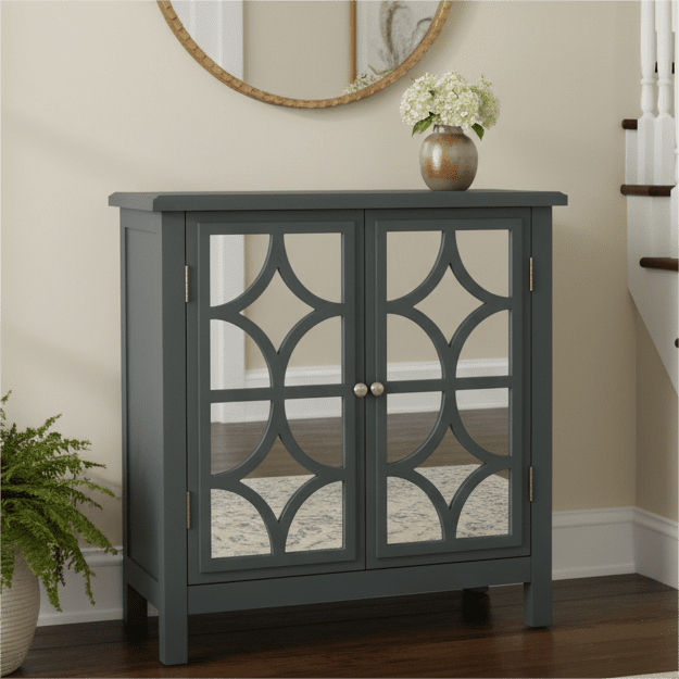Homy Casa Mirrored Door Dining Room Cabinet with Classic Fir Wood Frame and Storage Shelves
