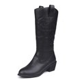 thumbnail image 2 of Chaussures pour Femmes Motif Rétro en Relief Talon Moyen Fermeture Éclair Mode Bottes Hautes en Cuir, 2 of 9