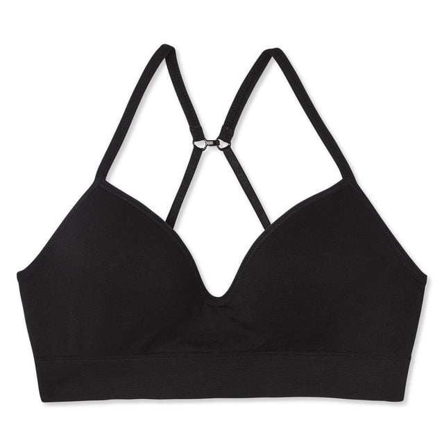 George Soutien-gorge Rembourré pour Filles en Noir avec Bonnets Rembourrés et Encolure Plongeante, Doté de Bretelles spaghetti Ajustables et Convertibles Qui Forment un Dos Nageur, et d'Une Bande Élastiquée pour le Soutien, Fait de 90 % de nylon et 10 % d'Élasthanne. Convient pour Superposer sous Divers Hauts et Robes.