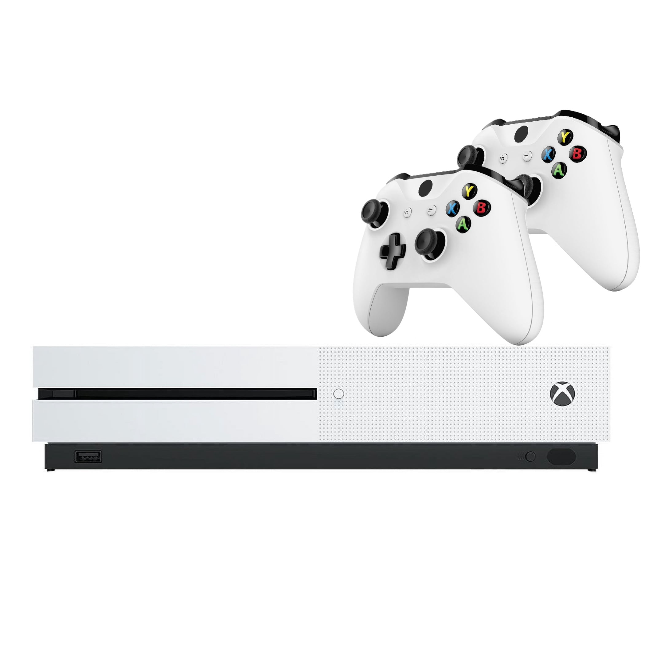 Microsoft Xbox One S Gaming Console 500GB Disc Edition with Two RetroFam Wireless Controllers (Refurbished)