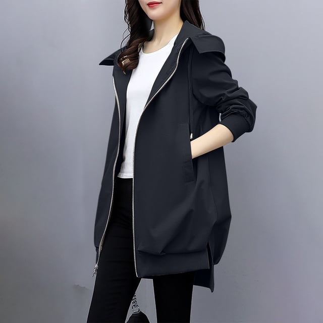 RXIRUCGD Manteau Long Décontracté Mode pour Femmes, Noir, Taille : TG