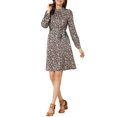 thumbnail image 1 of INSPIRE CHIC Robe Fleurie pour Femme Col Montant Manches Longues Taille à Nouer Longueur Genou Robe Bohème TP Noir Rouge, 1 of 6