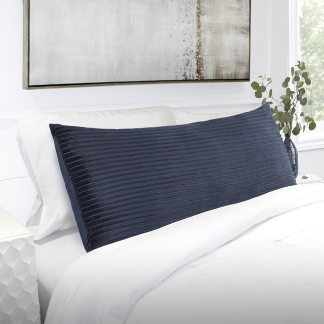 Body Plw Blue Dip front-facing view of a rectangular body pillow with a two-tone blue dip pattern, stitched edge and visible woven fabric texture, shown on a neutral bed backdrop; a versatile body pillow often used as a bolster for reading, lounging or floor seating.