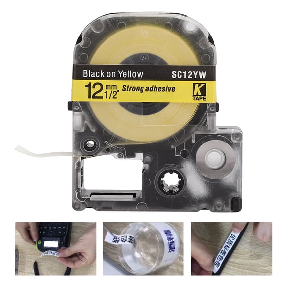 Label Machine Ribbon Abrasion  8 Meters Waterproof Printing Ribbon For  LW Series 12mm Black Bottom White Letter,12mm White Bottom Black Letter,12mm Yellow Bottom Black Letter