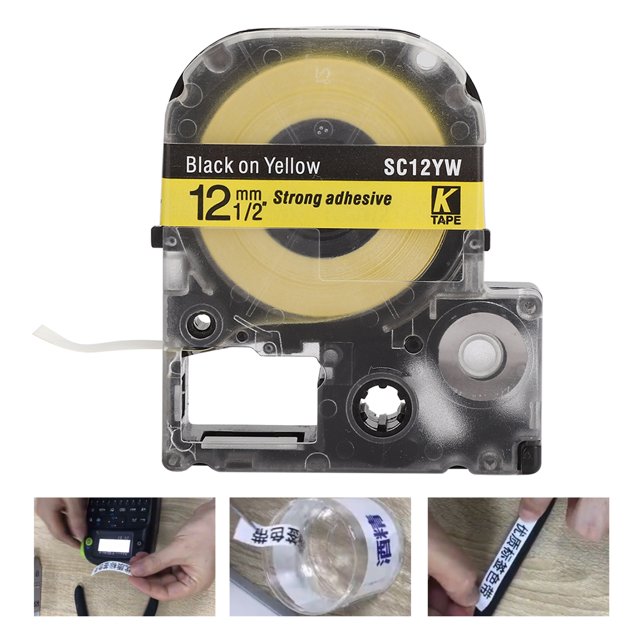 Label Machine Ribbon Abrasion 8 Meters Waterproof Printing Ribbon For LW Series 12mm Black Bottom White Letter,12mm White Bottom Black Letter,12mm Yellow Bottom Black Letter
