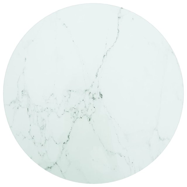 vidaXL Table Top White Ø40x0.8 cm made of tempered glass with a marble design. This round table top is suitable for dining tables, coffee tables, and other furniture. The white surface features a subtle marble pattern, offering a modern and elegant aesthetic. Durable and easy to clean with a damp cloth.