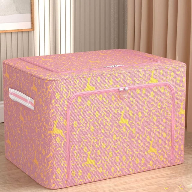 COFEST Clothes Storage Organizer Bins Containers, Stackable Storage Bins-Foldable Oxford Cloth Steel Frame Storage Box for Clothing Storage Reinforced Handles Oxford Pink