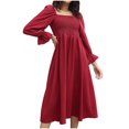 thumbnail image 1 of Ersazi Robe Chandail pour Femme à Manches Longues, Col en V, Rayée, Irrégulière, Taille Haute, Robes en Liquidation, Rouge, P, 1 of 8