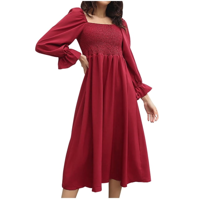 Ersazi Robe Chandail pour Femme à Manches Longues, Col en V, Rayée, Irrégulière, Taille Haute, Robes en Liquidation, Rouge, P